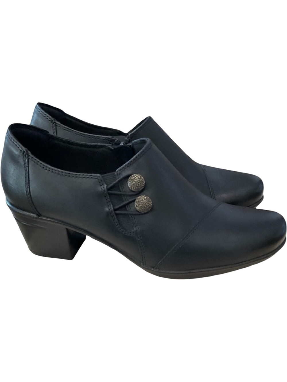 Clarks Certina Joy Black Leather Ankle Booties Women’s Size 8 Comfort Shoes